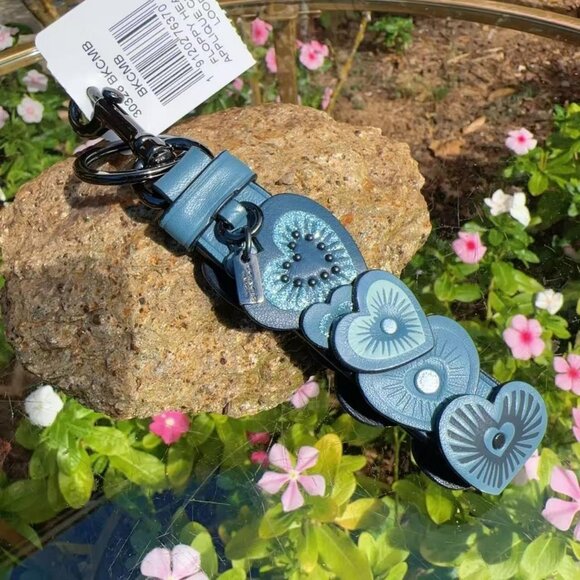 Coach Heart Blue Leather Keychain Bag - Picture 5 of 7